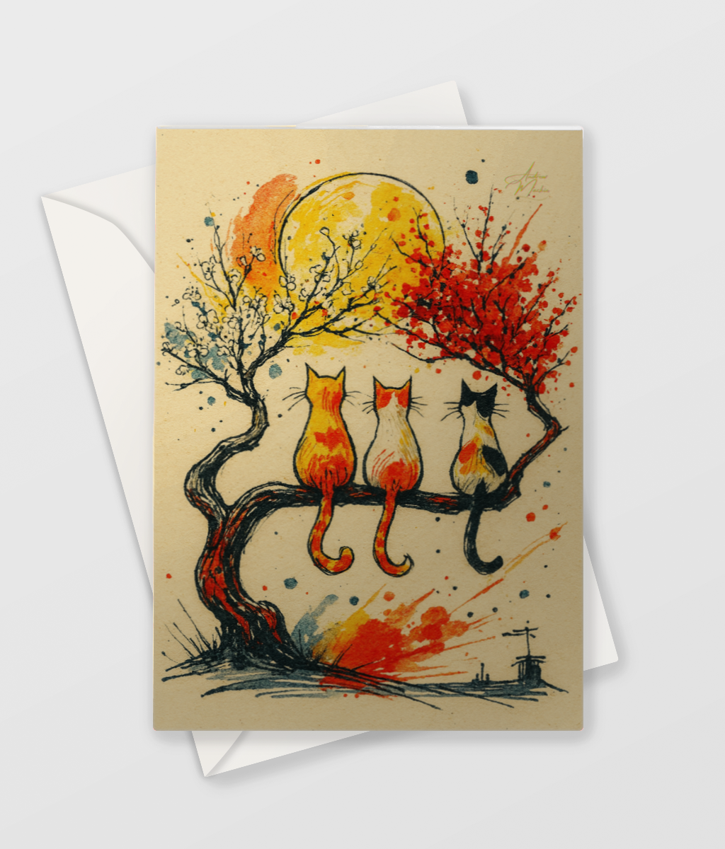 The 3 Cats Greetings Card