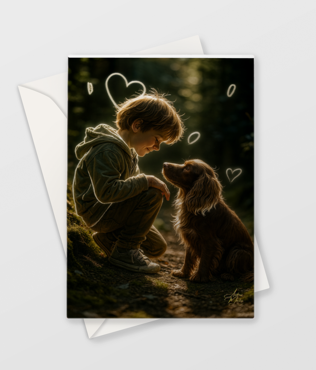 Boy and Dog Greetings Card