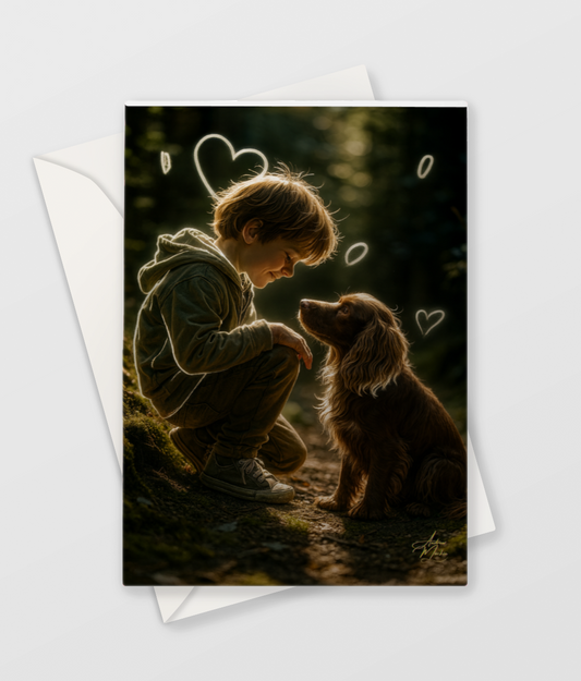 Boy and Dog Greetings Card